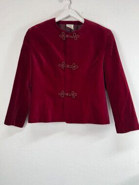 Vintage Eastex Womens Burgundy Velvet Cropped Jacket Frog Closure Lined Size 12